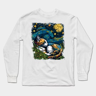 Van Gogh - Starry Night Cat - Cat Lover Long Sleeve T-Shirt
